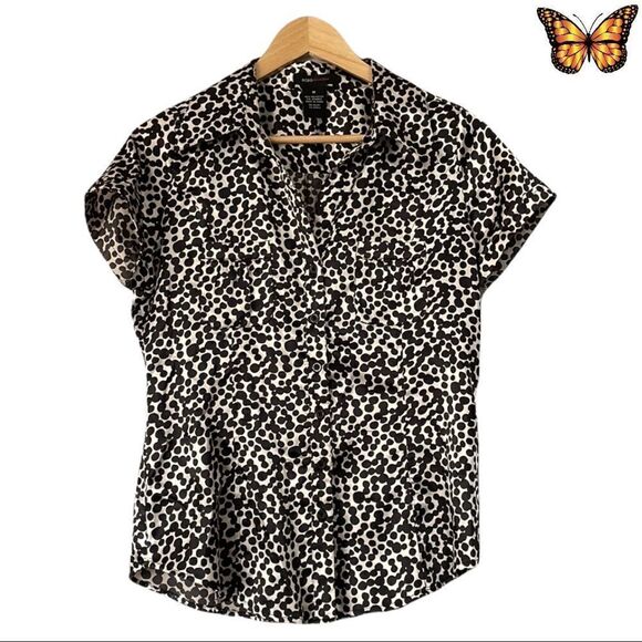 BCBGMAXAZRIA Short Sleeve Polka Dot Blouse Size Medium - Picture 1 of 8